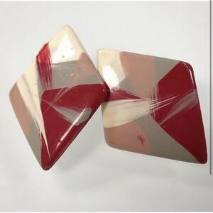 Vintage Acrylic Diamond Stud Earrings – Red Neutral – Y2K Statement